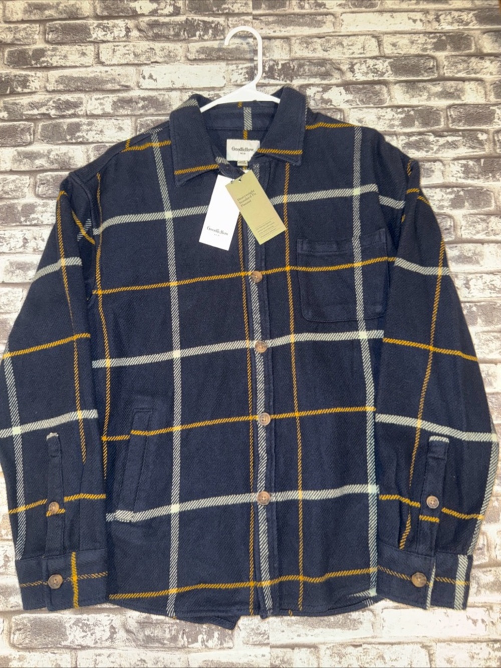 Goodfellow & Co. Men’s Heavyweight Flannel Blue/Grey/Yellow Size M NWT